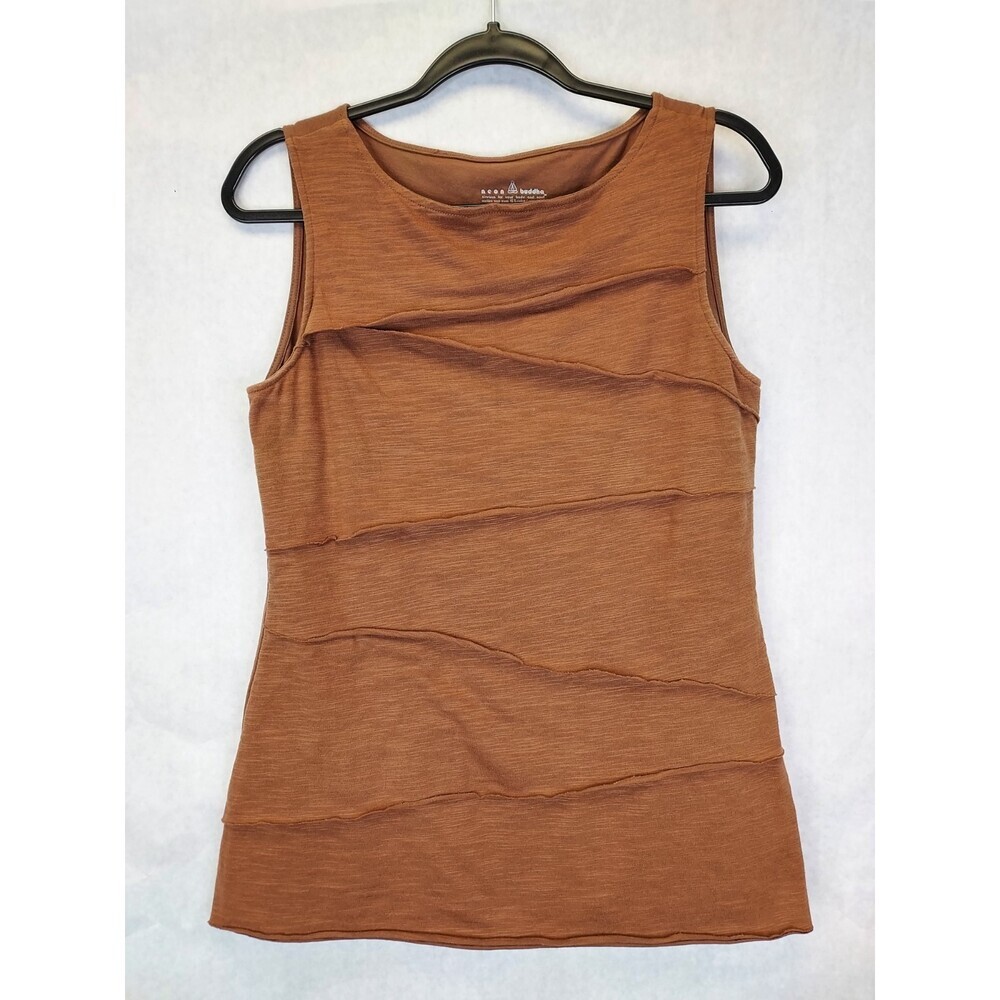 Neon Buddha Tunic Tank Top Womens S Brown Sleeveless Ruffles Hippie Peasant Boho